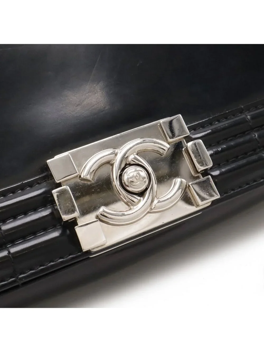 Chanel Boy Quilted CC Logo Shoulder Bag Chain Enamel Black Silver